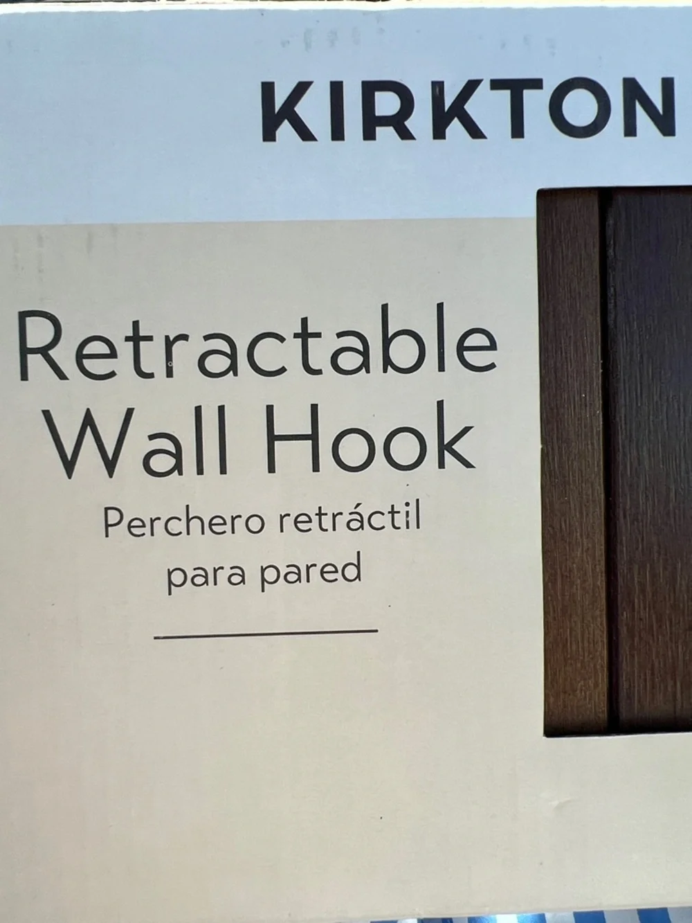 New in box KIRKTON HOUSE Retractable Wall Hook, Dark Brown 15 x 1.5 x 6.3